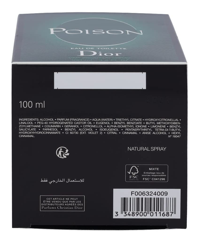 Poison by Christian Dior 3.4 oz EDT Perfume for Women.