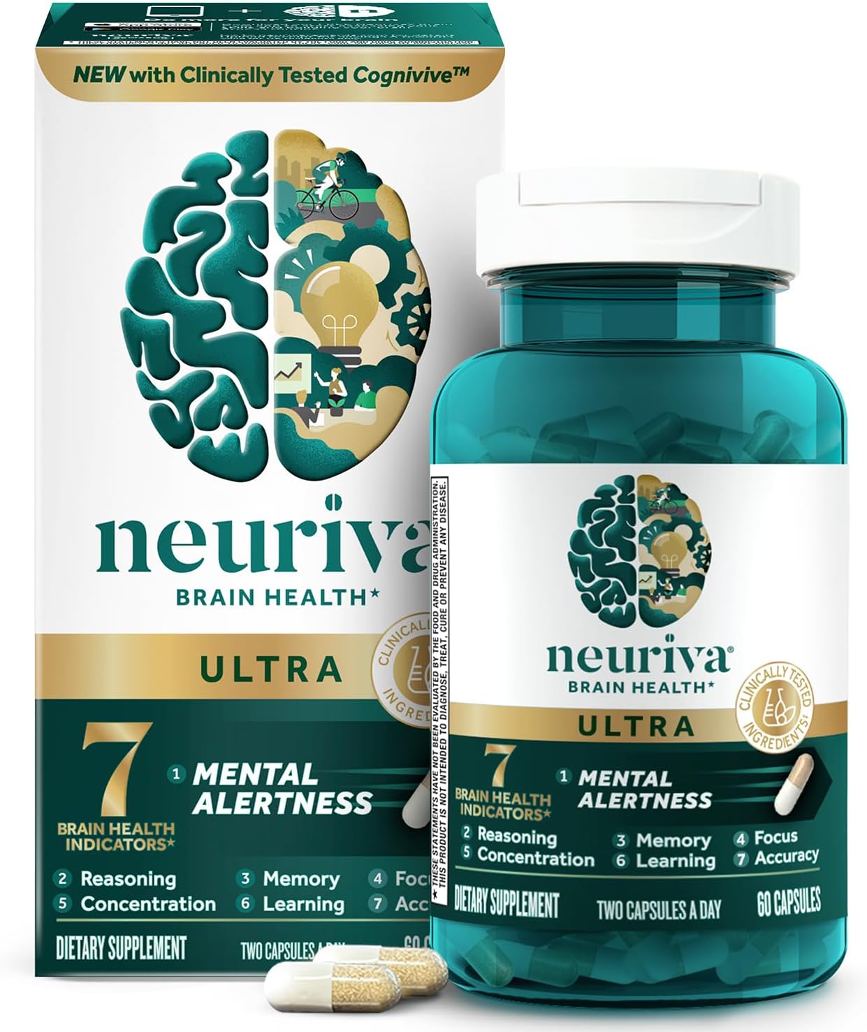 NEURIVA Ultra Decaffeinated Clinically Tested Nootropic Brain Supplement for Mental Alertness, Memory, Focus