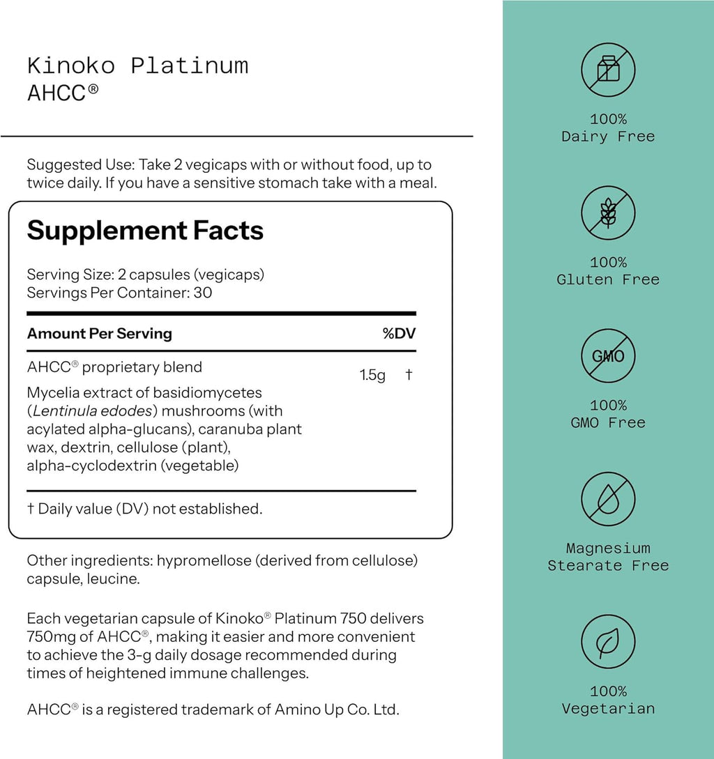 Quality of Life Labs, Kinoko Platinum AHCC, Immune Support, 750 mg, 60 capsules