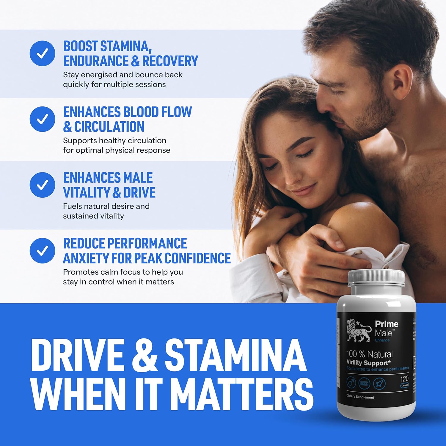 Prime Male Enhance – 100% Natural Virility Support Supplement | Boost Performance & Energy | 120 Capsules (2 Pack)