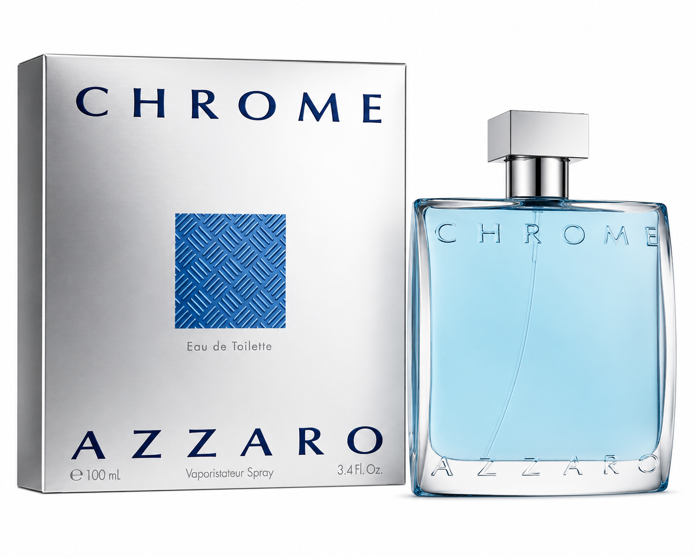 Azzaro Chrome Eau de Toilette bottle and packaging on a white background